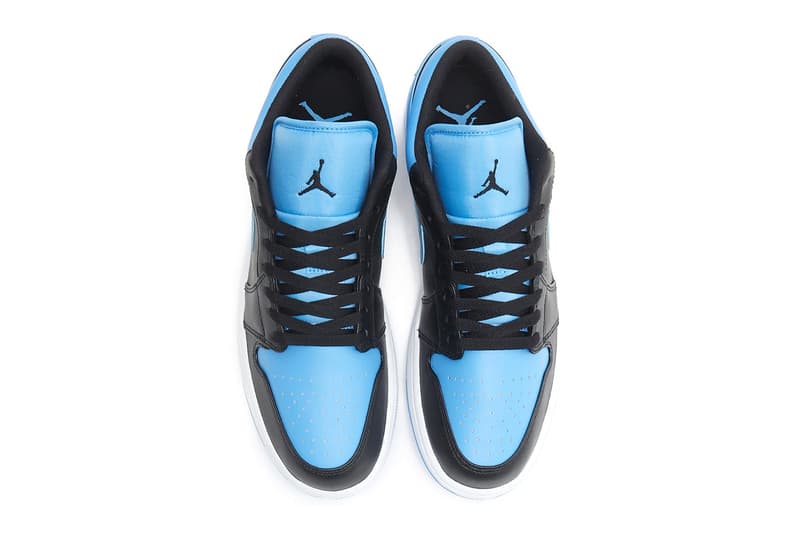 Air Jordan 1 Low Surfaces in Black and University Blue release info nike swoosh low top sneakers summer shoes unc university of north carolina