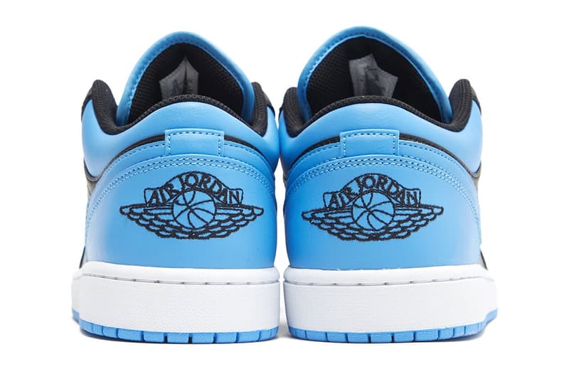 Air Jordan 1 Low Surfaces in Black and University Blue release info nike swoosh low top sneakers summer shoes unc university of north carolina