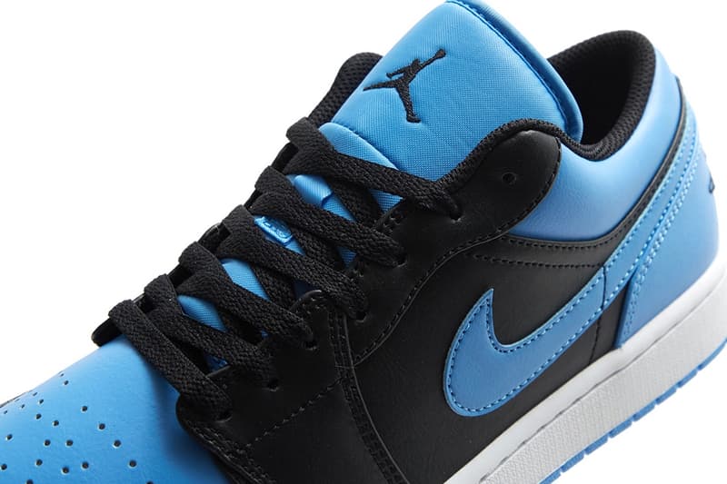 Air Jordan 1 Low Surfaces in Black and University Blue release info nike swoosh low top sneakers summer shoes unc university of north carolina