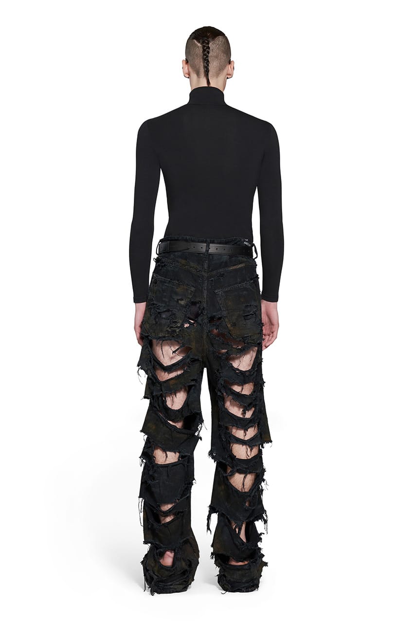 Spanish luxury brand Balenciaga is selling these super destroyed baggy  pants for a price of 2450