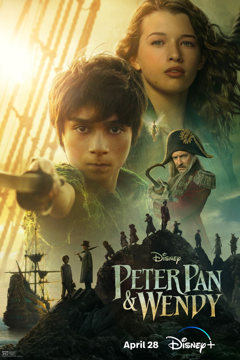 Disney+ Gives First Look at Live-Action 'Peter Pan and Wendy' Through Film Posters captain hook alexander moloney jude law milla jovovich