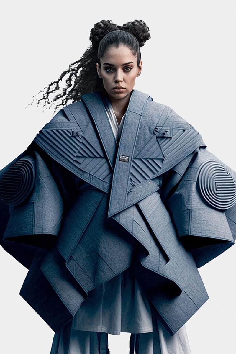 G-Star Raw Releases AI-Designed Denim Collection futuristic midjourney cape liek design technology superhero fight 