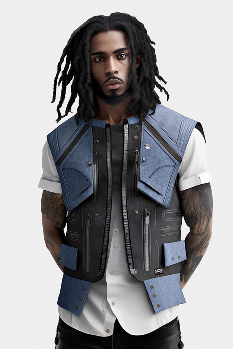 G-Star Raw Releases AI-Designed Denim Collection futuristic midjourney cape liek design technology superhero fight 