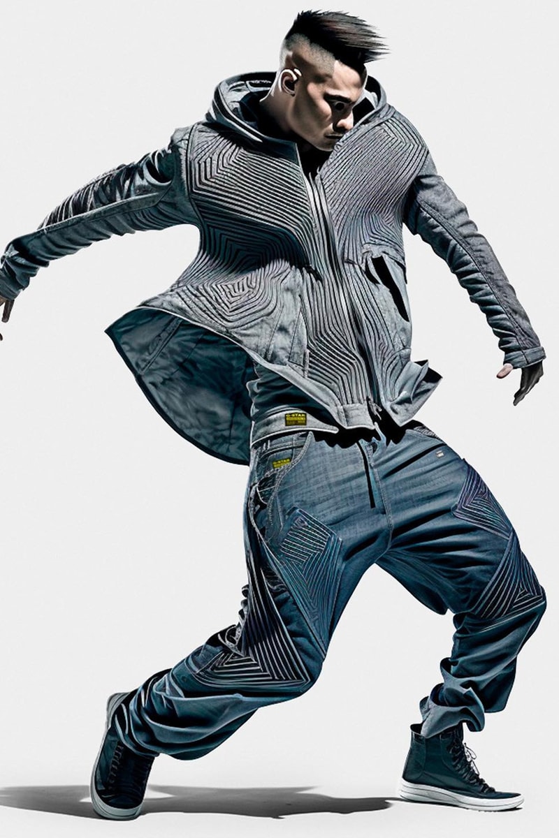 G-Star Raw Releases AI-Designed Denim Collection futuristic midjourney cape liek design technology superhero fight 