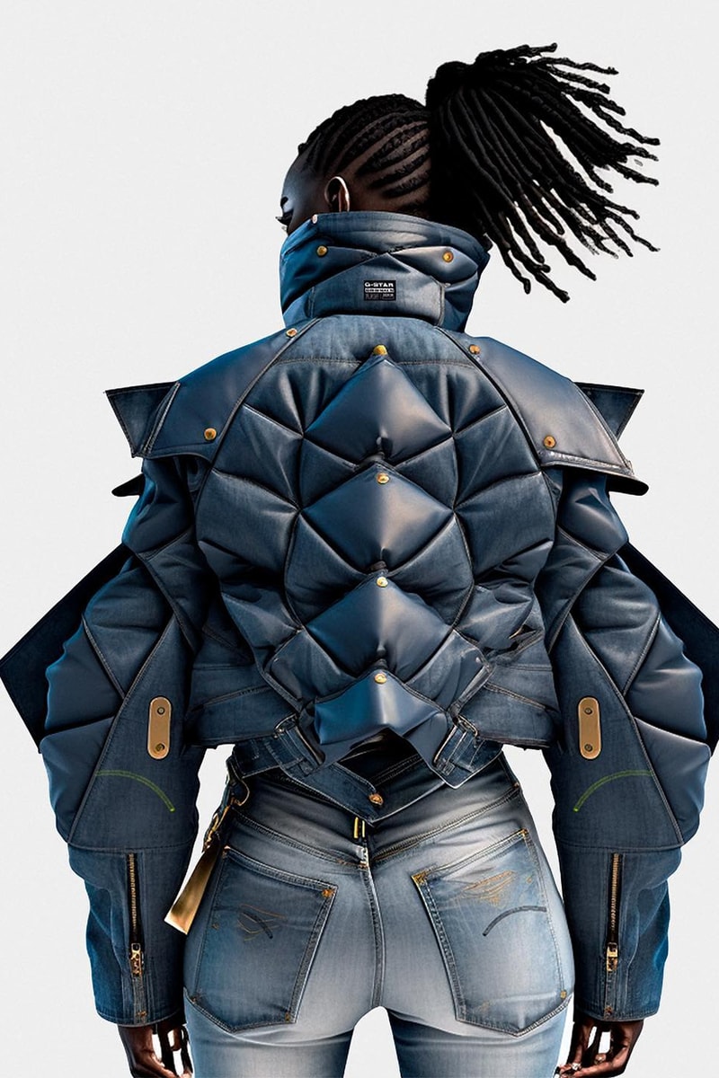 G-Star Raw Releases AI-Designed Denim Collection futuristic midjourney cape liek design technology superhero fight 
