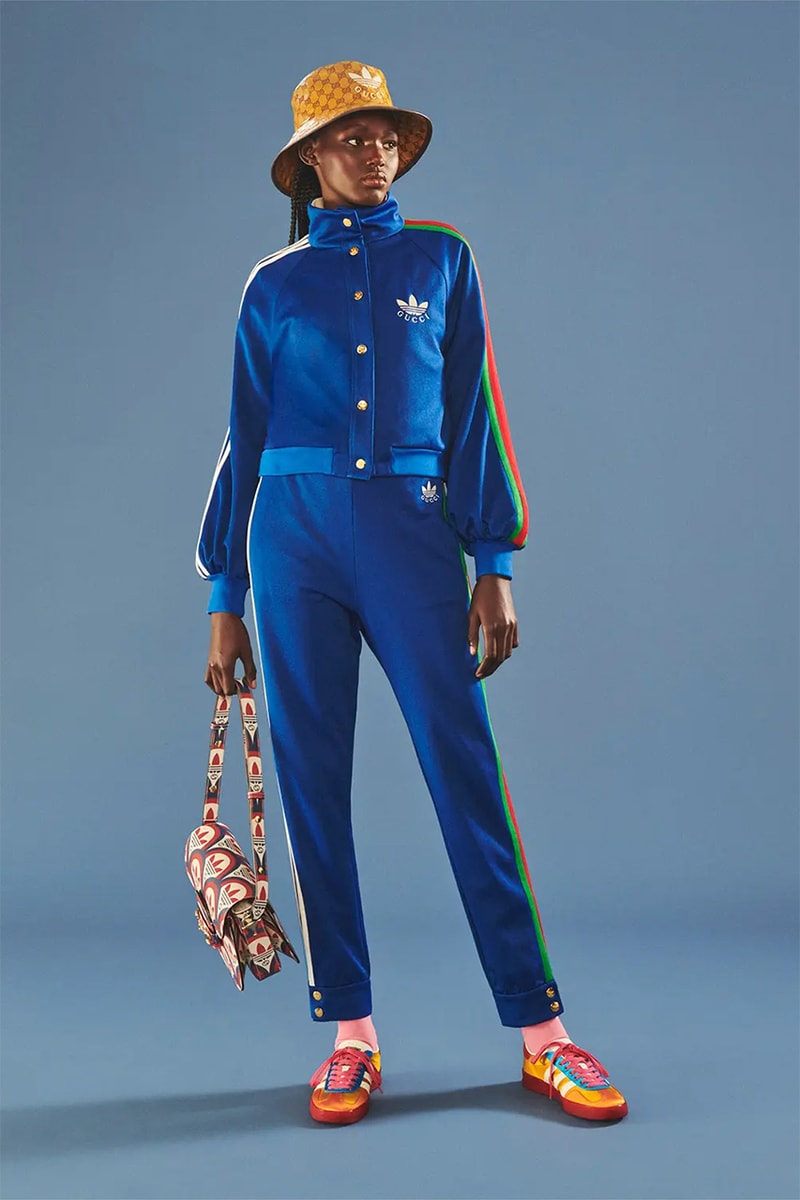 adidas gucci zx8000 gazelle apparel ss23 tracksuits bucket hats shorts jackets tees monogram release date info store list buying guide photos price 