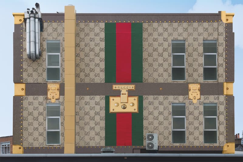 Gucci London Brick Lane Art Wall Information details trunk monogram Valigeria campaign uk