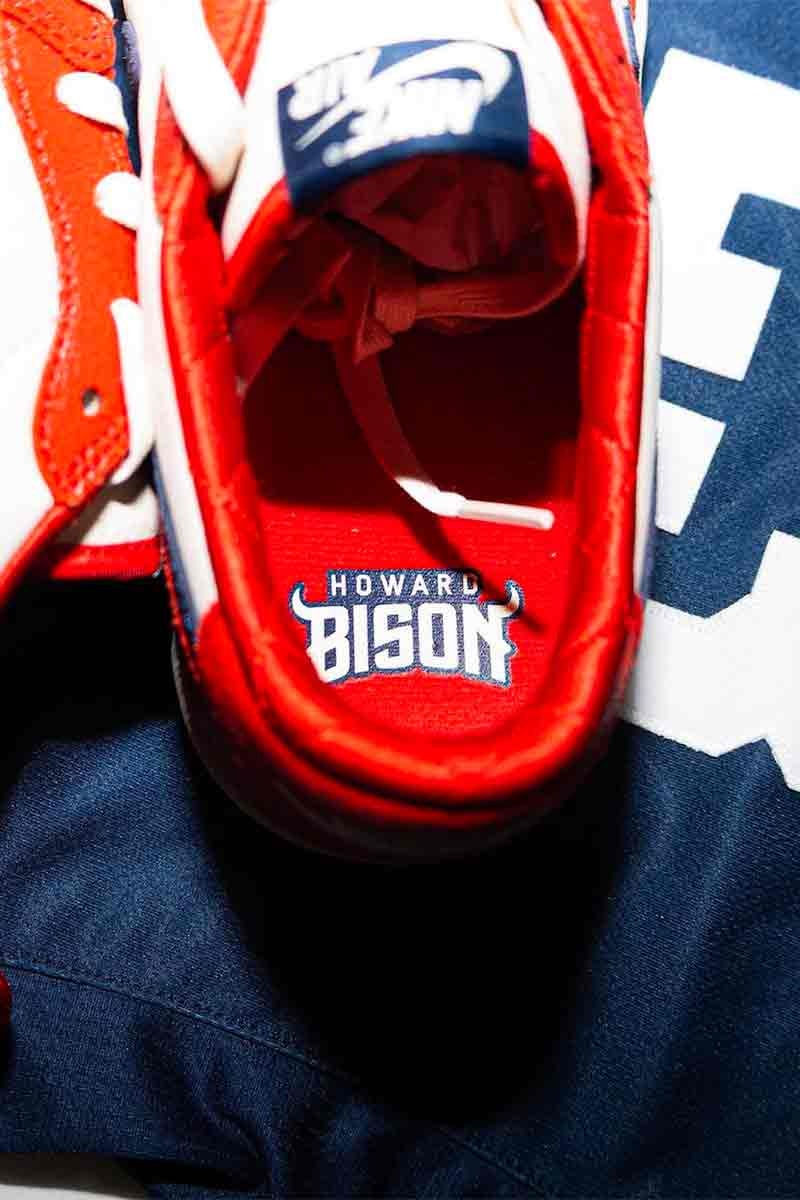 Howard University Bison Unveils Air Jordan 1 Low OG PE jordan brand michael jordan player exclusive nike swoosh red blue textured basketball