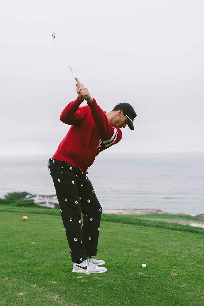 malbon golf perennial collection script cardigan argyle sweater logo pants hoodie sweatpants nylon jacket