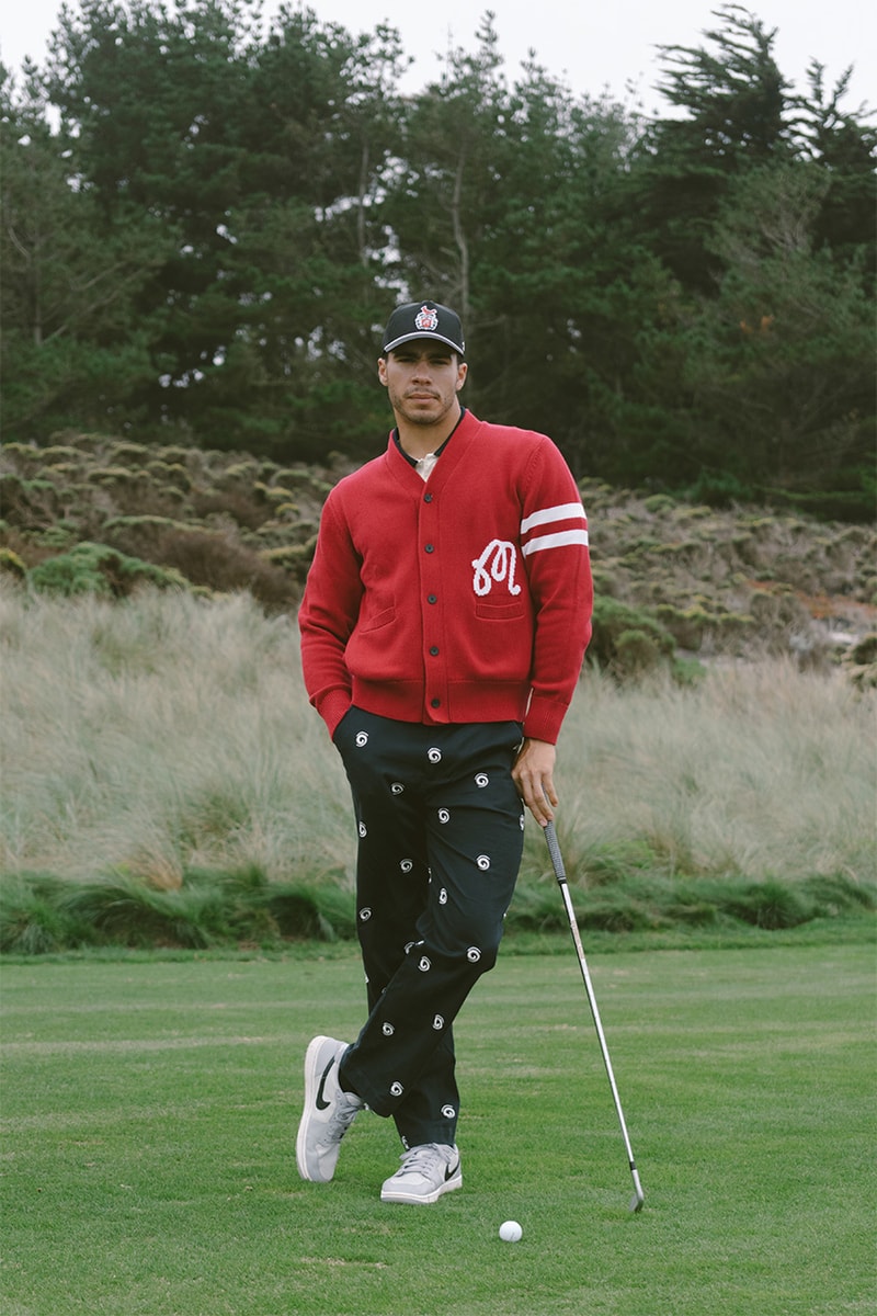 malbon golf perennial collection script cardigan argyle sweater logo pants hoodie sweatpants nylon jacket
