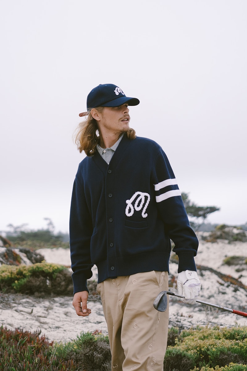 malbon golf perennial collection script cardigan argyle sweater logo pants hoodie sweatpants nylon jacket