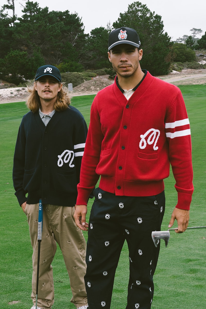 malbon golf perennial collection script cardigan argyle sweater logo pants hoodie sweatpants nylon jacket