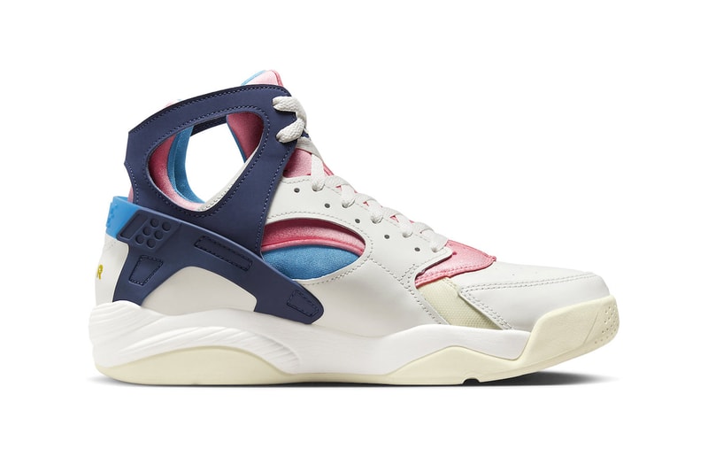 Official Look at the Nike Air Flight Huarache "Nike Gear" FD0183-102 Sail/Midnight Navy-Coral Chalk-Laser Blue-Speed Yellow-Coconut Milk 90s sportswear retro
