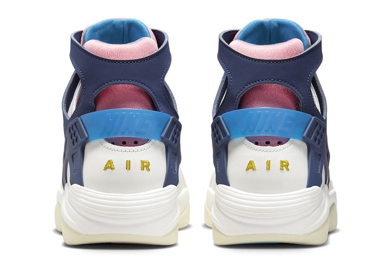 Official Look at the Nike Air Flight Huarache "Nike Gear" FD0183-102 Sail/Midnight Navy-Coral Chalk-Laser Blue-Speed Yellow-Coconut Milk 90s sportswear retro