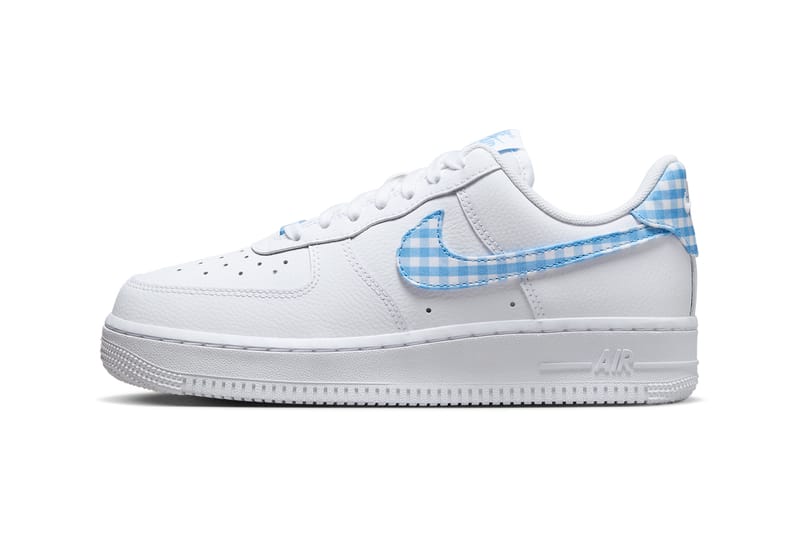 white air force ones with navy blue check