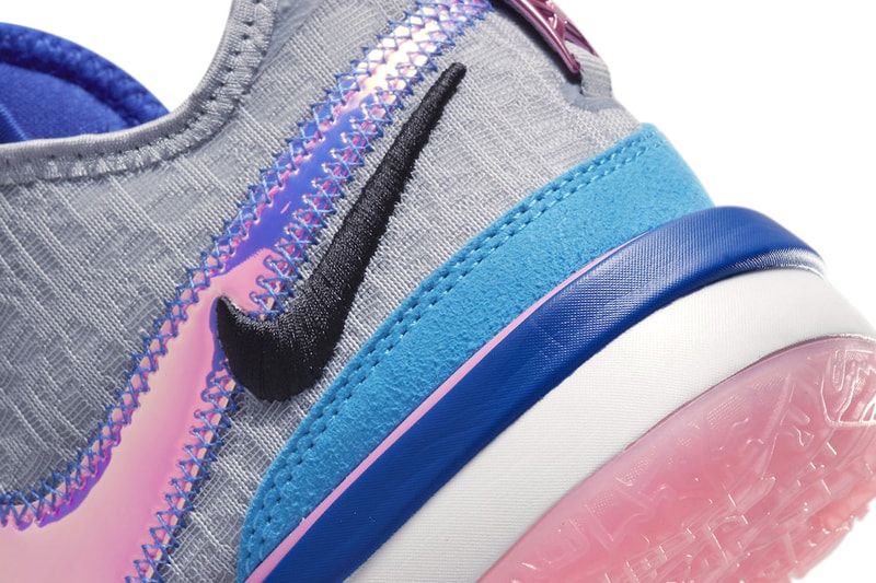 Поверхности Nike Zoom LeBron NXXT Gen в цвете «Wolf Grey» DR8784-002 Wolf Grey/Pink Spell-Hyper Royal Леброн Джеймс Кинг Джеймс Свуш баскетбол НБА Лос-Анджелес Лейкерс