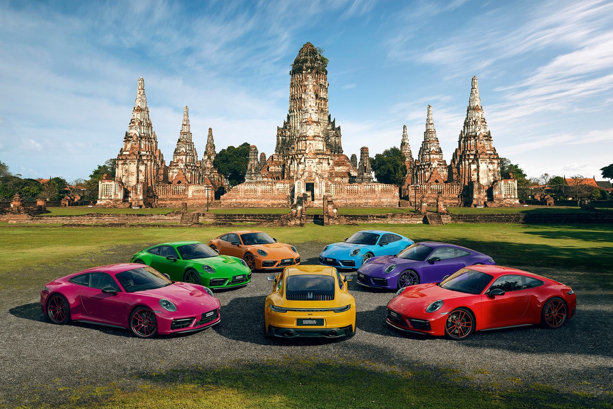 Porsche 911 Carrera GTS Таиландское издание, посвященное 30-летию желтого розового зеленого оранжевого синего фиолетового красного