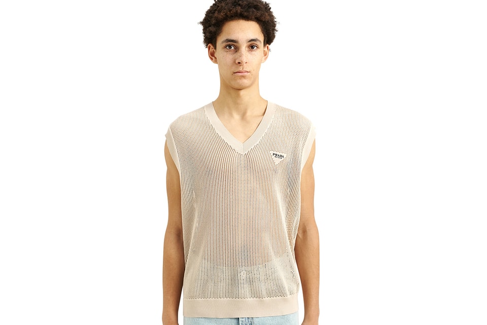 Silk and cotton mesh vest in beige - Prada