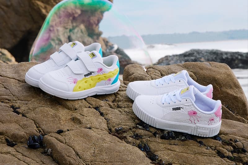 PUMA revela nova coleção em colaboração com desenho Bob Esponja 6 Puma Spongebob Squarepants colaboração camurça slipstream futuro piloto piloto fv r slide roupa parte inferior do biquíni amarelo informações de lançamento preço data