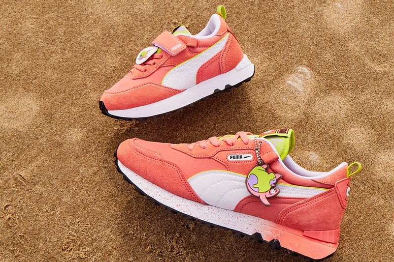 Puma Spongebob Squarepants collaboration suede slipstream future rider rider fv r slide clothing yellow bikini bottom release info date price
