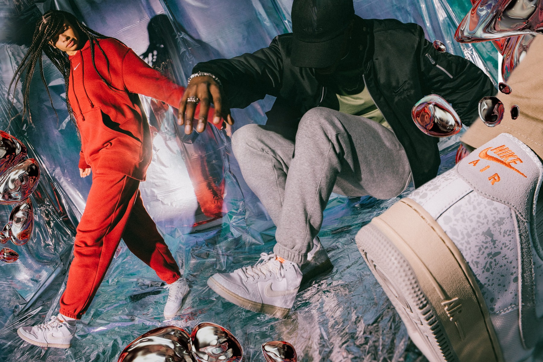 snipes nike dunk high air force 1 low 25th anniversary silver screen reflective weathered street culture