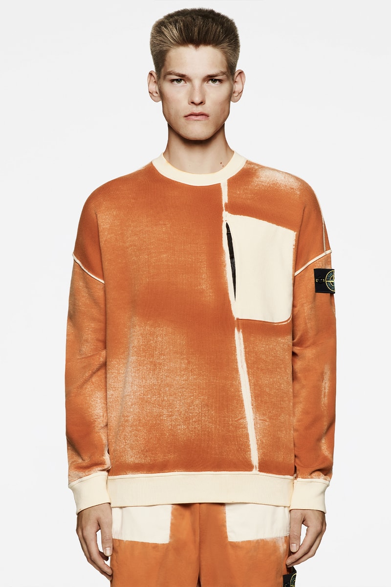 Stone Island Delivers Hand-Sprayed Garments for SS23 air brush knitwear outerwear sweatshirt t-shirt mussola gommata 