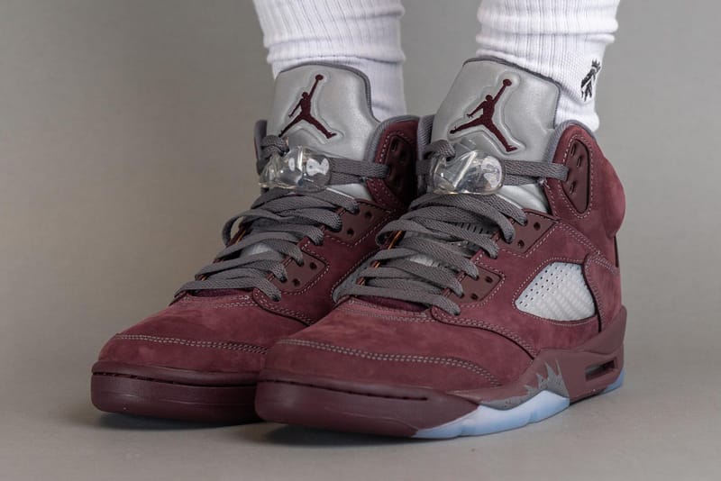 jordan 5 burgundy on feet