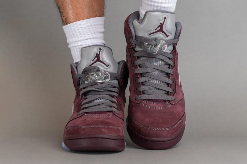 jordan 5 burgundy on feet