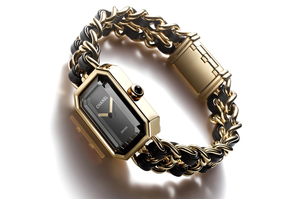 Sold at Auction: CHANEL: Vintage gold pLated ladies CHANEL Premier Swiss  made quartz watch and chain with braided black leather bracelet. Circa 1987