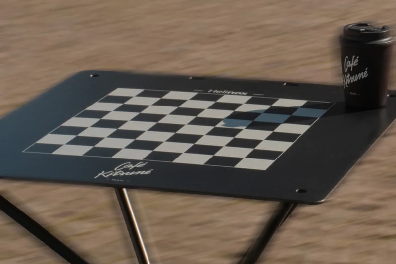Helinox Cafe maison kitsune collaboration limited edition orange cafe chair table reversible graphic chess checkers release info date price