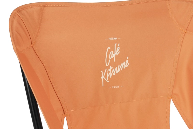 Helinox Cafe maison kitsune collaboration limited edition orange cafe chair table reversible graphic chess checkers release info date price