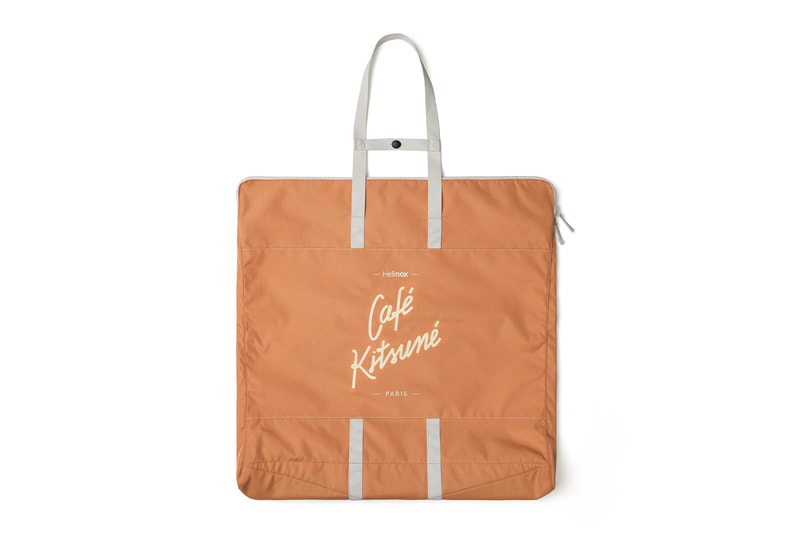 Helinox Cafe maison kitsune collaboration limited edition orange cafe chair table reversible graphic chess checkers release info date price