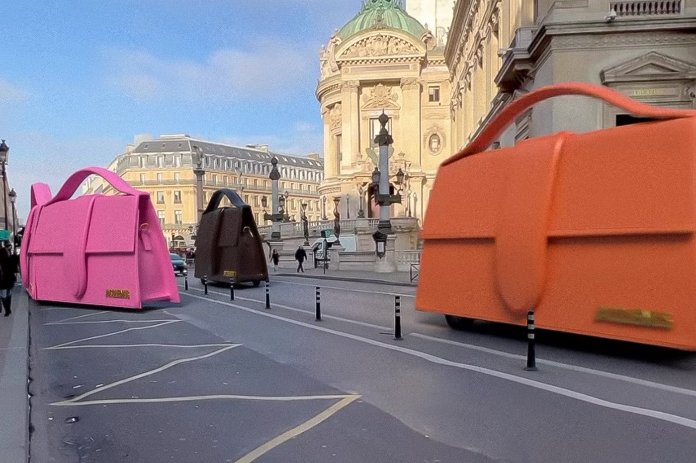 Watch Jaquemus Bambino Bags Cruise the Streets of Paris pink black orange video info