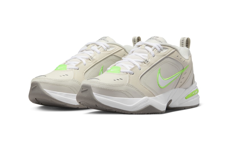 Nike Air Monarch IV Returns in "Light Bone" FN3436-011 release info Light Bone/Light Mahogany-White-Shock Green-Pewter Grey dad shoes