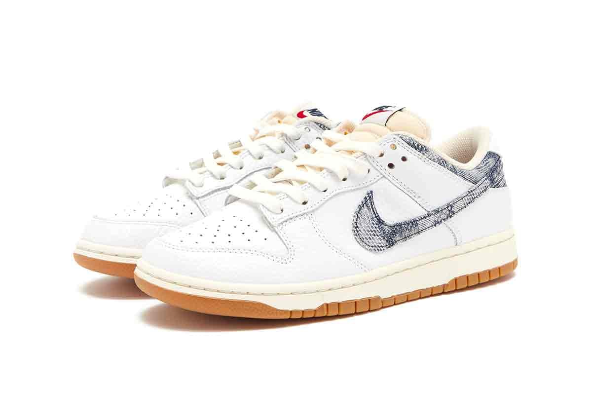First Look at the Nike Dunk Low "Washed Denim" white sneakers fall 2023 staple basic white shoes swoosh low top