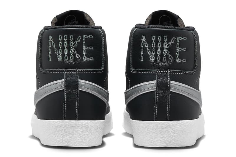 Nike SB Blazer Mid Pro Skater Mason Silva black silver white high top chain link head logo brick release info date price