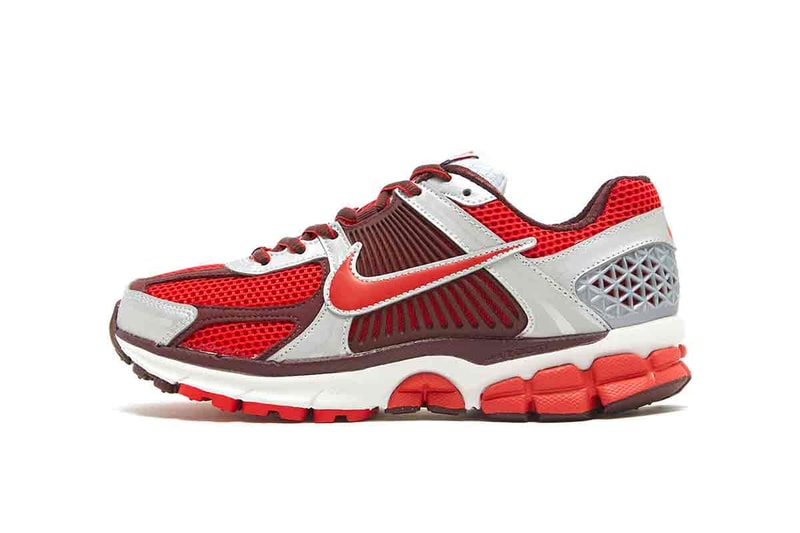 First Look at Nike Zoom Vomero 5 "Mystic Red" Mystic Red/Metallic Platinum-Reflect Silver-Burgundy Crush-Summit White FN7778-600 running shoes swoosh technical sneakers