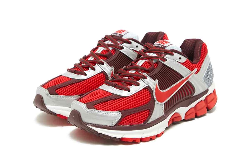 First Look at Nike Zoom Vomero 5 "Mystic Red" Mystic Red/Metallic Platinum-Reflect Silver-Burgundy Crush-Summit White FN7778-600 running shoes swoosh technical sneakers
