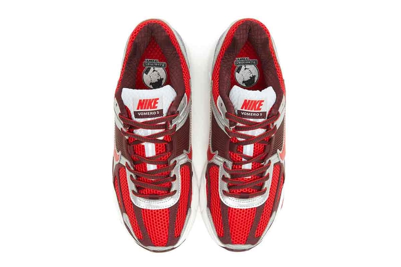 First Look at Nike Zoom Vomero 5 "Mystic Red" Mystic Red/Metallic Platinum-Reflect Silver-Burgundy Crush-Summit White FN7778-600 running shoes swoosh technical sneakers