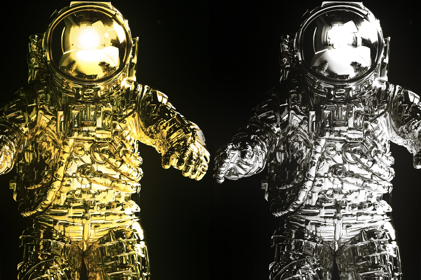 Pharrell's Billionaire Boys Club Unveils Limited Edition Astronaut Sculpture by Michael Kagan gold chrome colorways