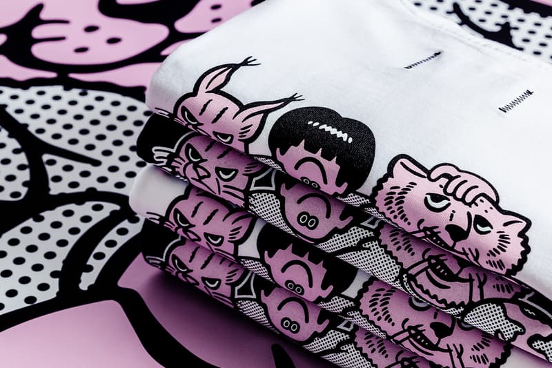 Reigning Champ Teams Up with Face Oka for Earth Day Collection pink cat graphic tee nalgene bottle release info date price