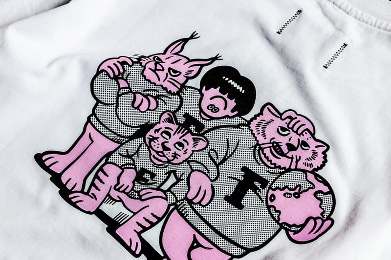 Reigning Champ Teams Up with Face Oka for Earth Day Collection pink cat graphic tee nalgene bottle release info date price