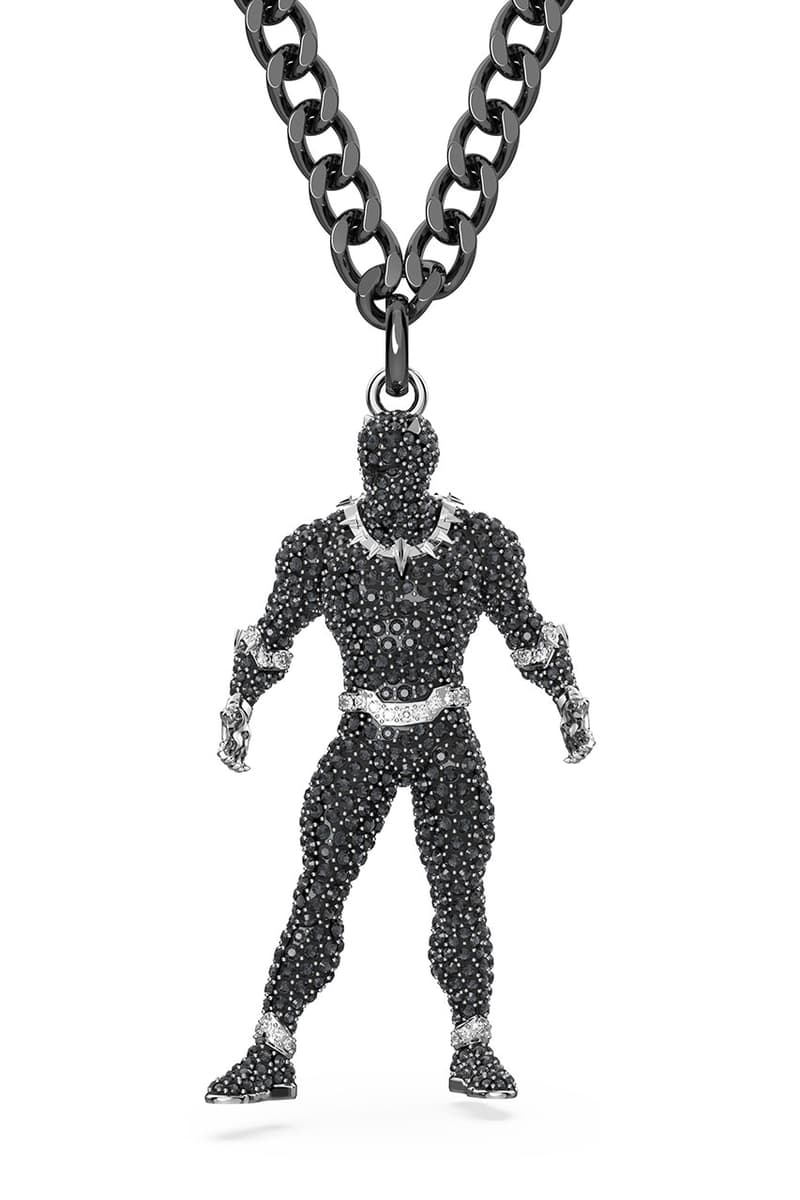 Swarovski marvel collaboration jewelry collection black panther spider man hulk pendant necklace bracelet figurine release info date price