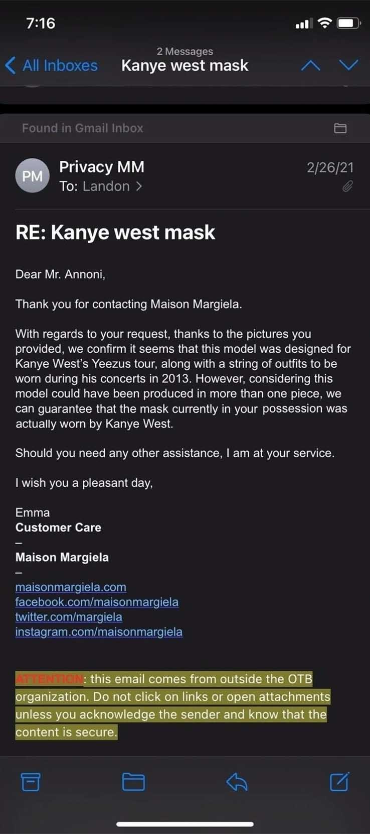 Ye 2013 Maison Margiela Yeezus Tour Mask is On Sale for 50000 USD