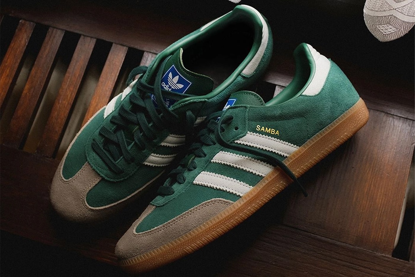 adidas Samba OG Chalk Green suede leather green white blue gum gold release info date price