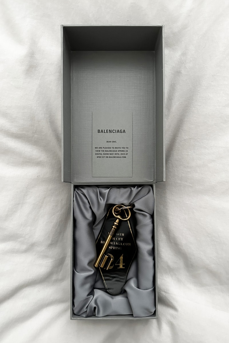 Balenciaga Spring 2024 Show Invite Invitation Key Keyring Leather Hotel Door Ring Gold Demna Digital 10 Avenue George V Paris France May 30