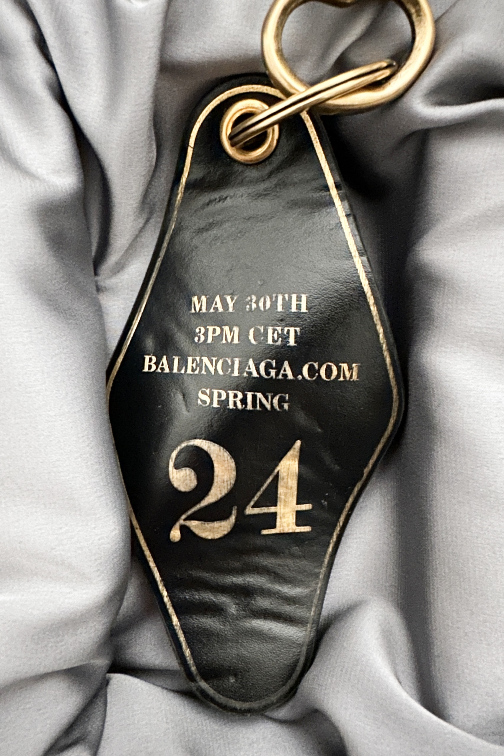 Balenciaga Spring 2024 Show Invite Invitation Key Keyring Leather Hotel Door Ring Gold Demna Digital 10 Avenue George V Paris France May 30