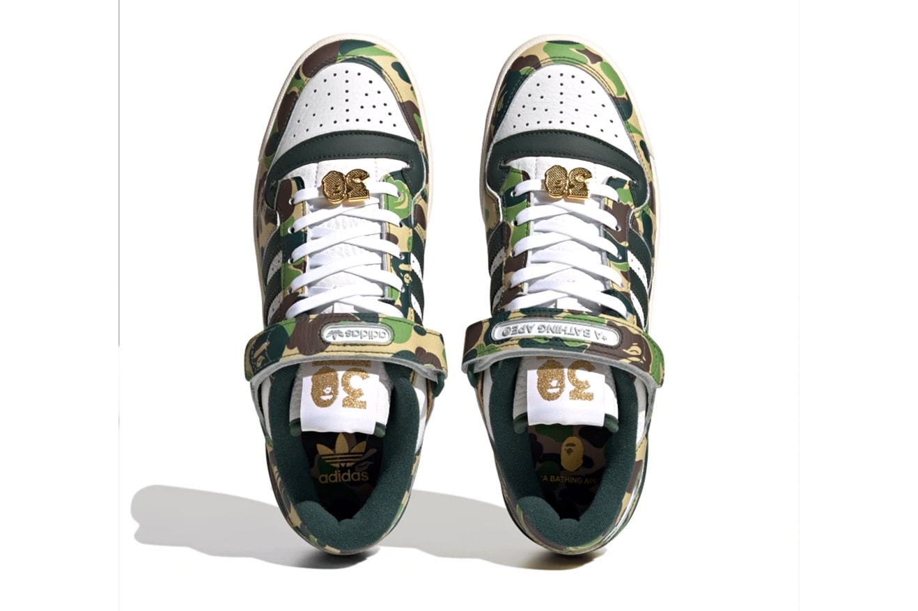 BAPE adidas Forum Low Collaboration release information details date 30 anniversary sneakers footwear hype camo ID4771