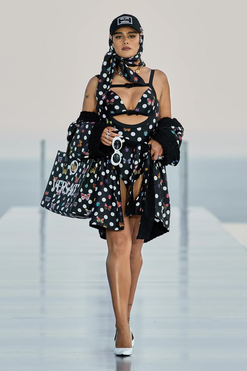 The Dua Lipa X Versace Pre-Fall 2023 Collection Is Nothing Short of Glamorous cannes france south of france donatella versace medusa la vacanza vacation glamor polka dots butterfly