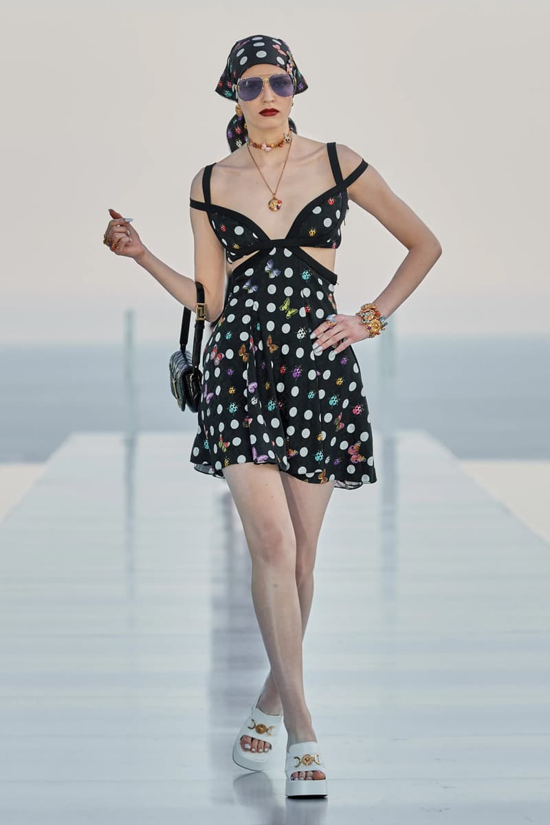 The Dua Lipa X Versace Pre-Fall 2023 Collection Is Nothing Short of Glamorous cannes france south of france donatella versace medusa la vacanza vacation glamor polka dots butterfly